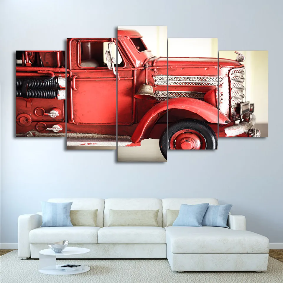 

Pictures For Living Room Painting 5 Pieces/Pcs Red Vehicle Engine Fire Car Photo Wall Decorative Print Frame HD Poster Canvas