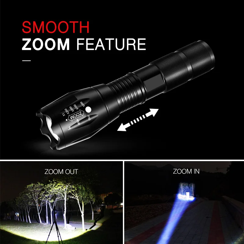 ZK60 Q250 TL360 LED Tactical Flashlight Torch Zoomable 5 Mode Water Resistant Handheld Light 18650 AAA Best for Camping