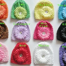 30 шт. вафельный Шапки крючком шапки заколки цветок шапочка с Лили Пион цветок герберы девушка эластичный Шапки mz9111