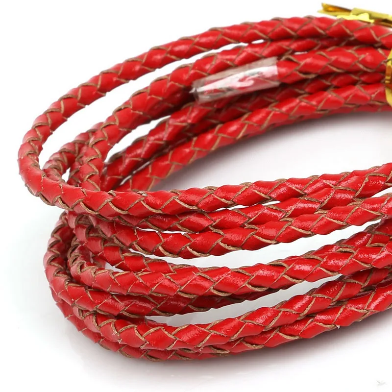 10 цветов 2 м Новое поступление превосходное круглое плетение натуральная кожа спрятать веревочный шнур для аксессуаров ручной работы - Цвет: red