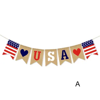

American Burlap Banner Independence Day Decoration White Blue Stars Banner for 4th of July Decor Hogard