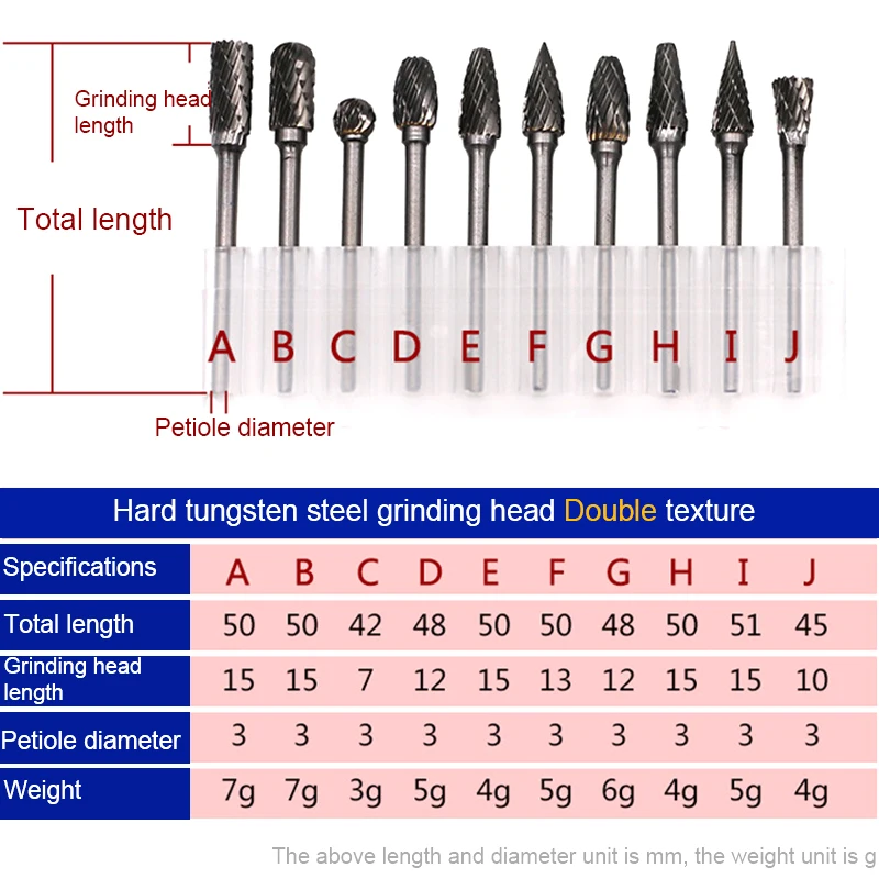 New 10pcs Handle Tungsten Carbide Milling Cutter Rotary Tool Burr Double Diamond Cutting Rotary Sharpener Electric Grinding Tool