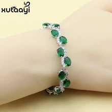 AAA+ качество зеленые камни белый CZ 925 серебряные ювелирные изделия для женщин Регулируемая цепь браслет длина 20 см