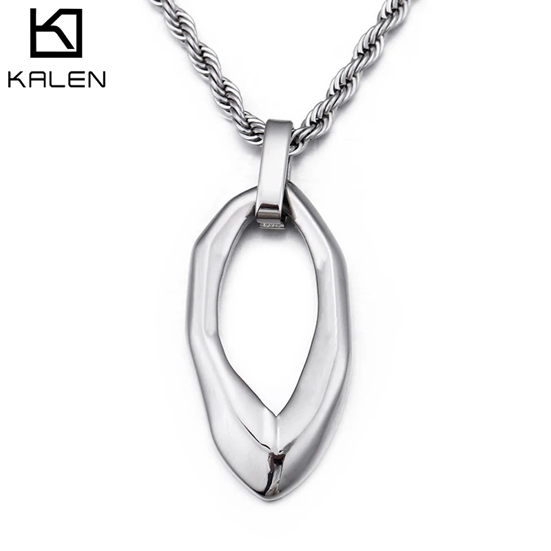 

KALEN Stainless Steel Polished Hollow Waterdrop Pendant Necklace Metal Men's Brushed Teardrop Raindrop Chain Necklace Jewelry