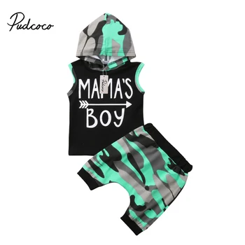 

2019 Brand New Toddler Infant Baby Kids Boys Outfits Sleeveless Hoodie T-shirt Top+ Pant PP Shorts Camo 2PCS Set Summer Clothing