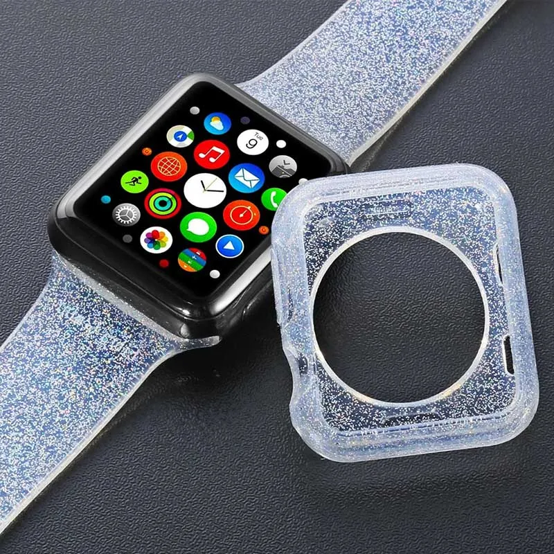 Силиконовый ремешок для Apple Watch Band с корпусом iWatch водонепроницаемый ремень Блестящий женский браслет 38 мм 42 мм 40 мм 44 мм серия 4 3 2 1 - Цвет ремешка: Серебристый