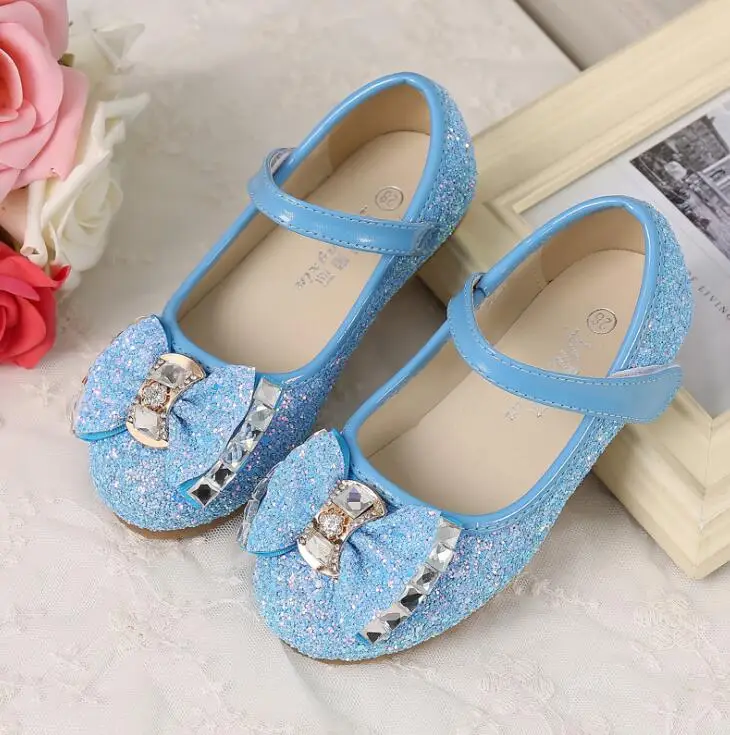 

Children Girls Shoes Princess Kids Leather Shoes For Girls Flower Casual Glitter Butterfly Knot Blue Pink Silver
