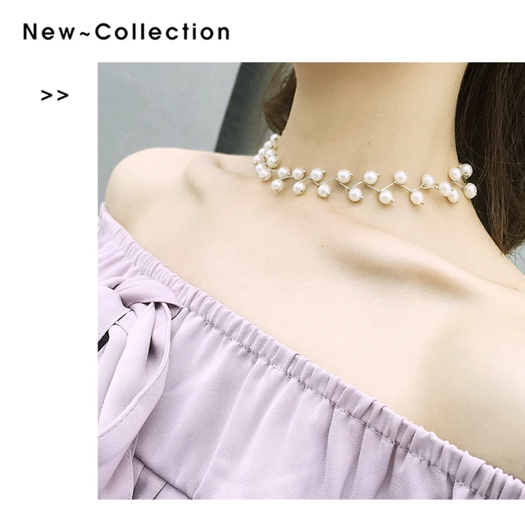 

Korean Jewelry Fashion Simple trendy Short Necklace Imitation Pearl Necklace Steampunk Necklace Torques Women Statement Necklace