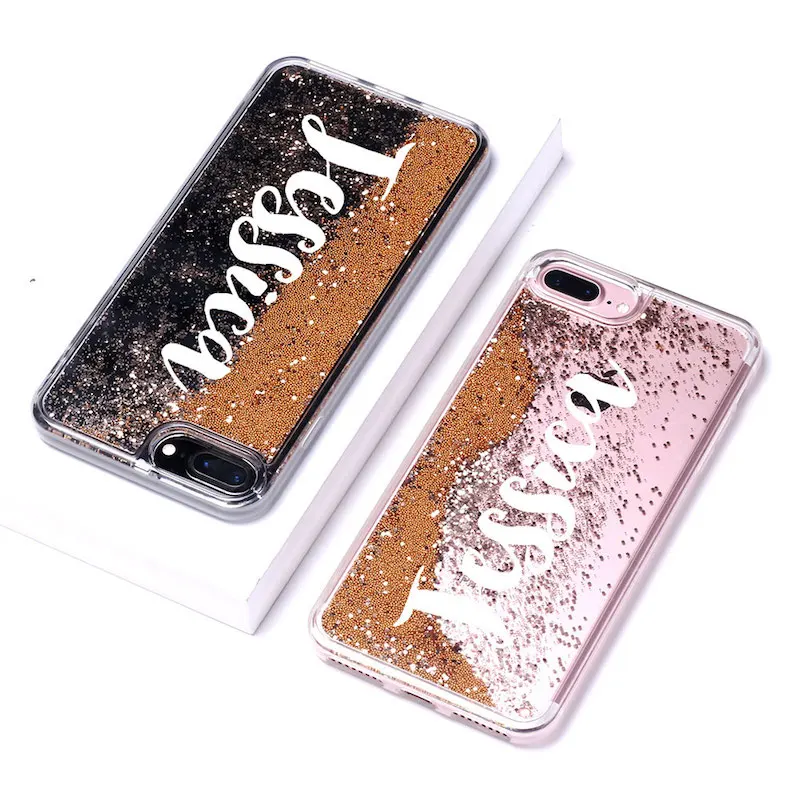 Liquid Glitter Sparkle Silver Rose Gold Name Soft Phone Case For iPhone 6S XS Max 7 7Plus 8 8Plus X 11 Pro Max XR Custom - Color: Font 4-Gold Glitter