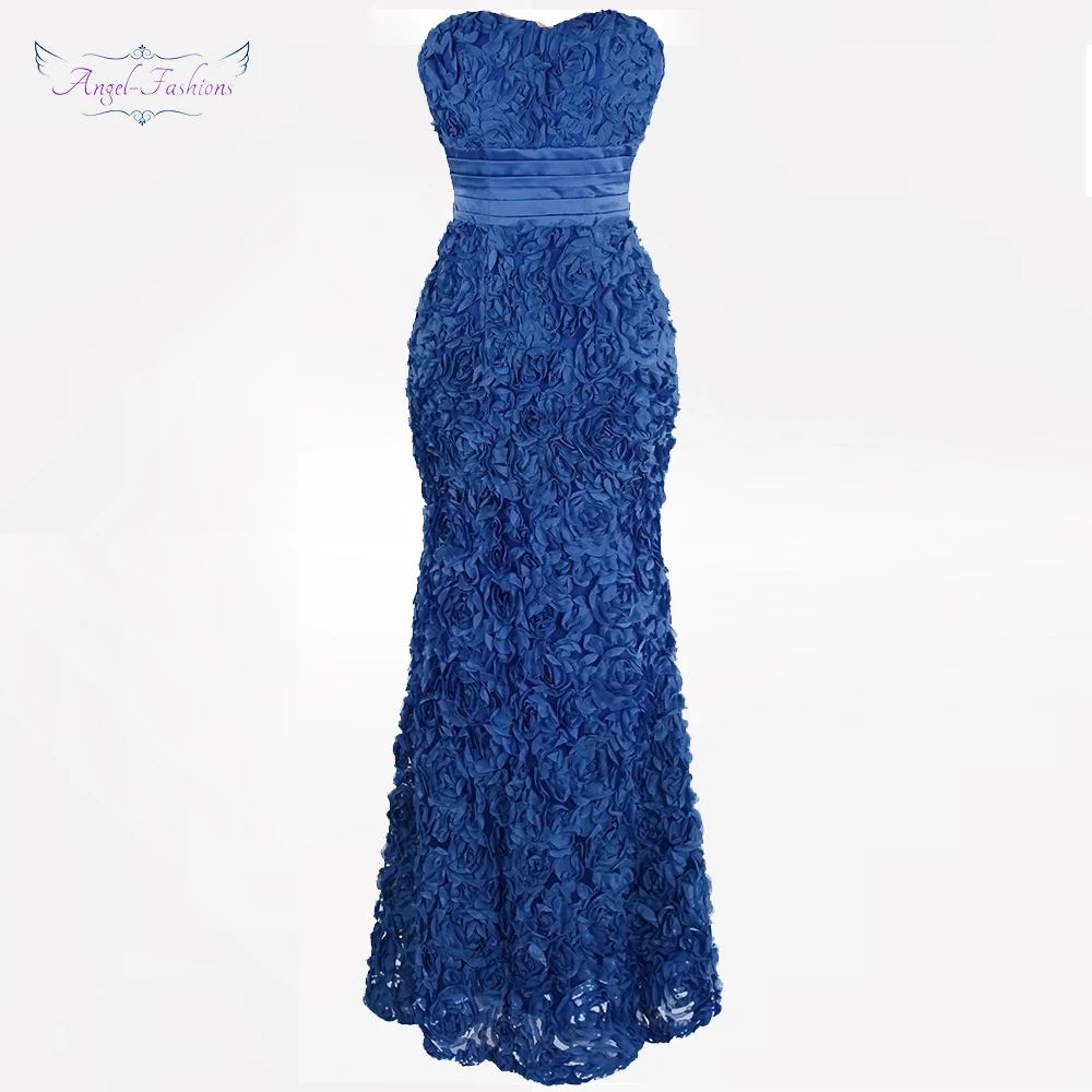 

Angel-fashions Women's Floral Lace Pleat Evening Dresses Sweetheart Vestido de fiesta de bodas Blue Pink 343
