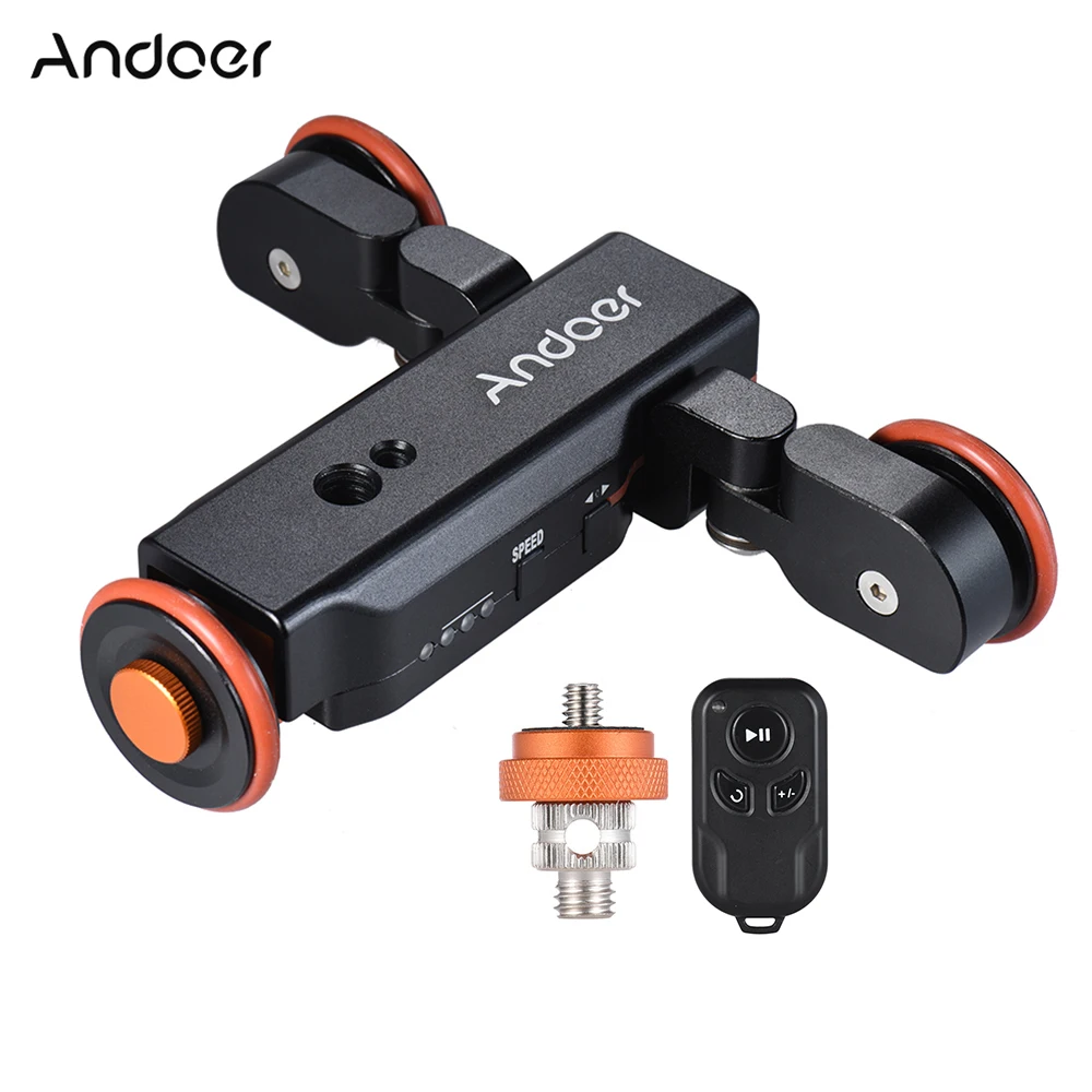 

Andoer DSLR Phone L4 Autodolly 3 Speed Adjustable Remote Control Electric Motorized 3-Wheel Pulley Car Slider Rolling Skater