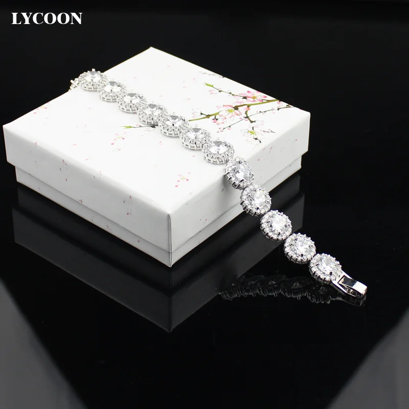 

LYCOON wedding jewelry crystal bracelets silver plated fashion women white crystal and CZ stone wife/ girls friend gift