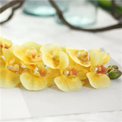 11 головок 72 см искусственный цветок фаленопсис латексный кремний настоящий сенсорный орхидеи Свадебные Высокое качество одиночные шт - Цвет: Цвет: желтый