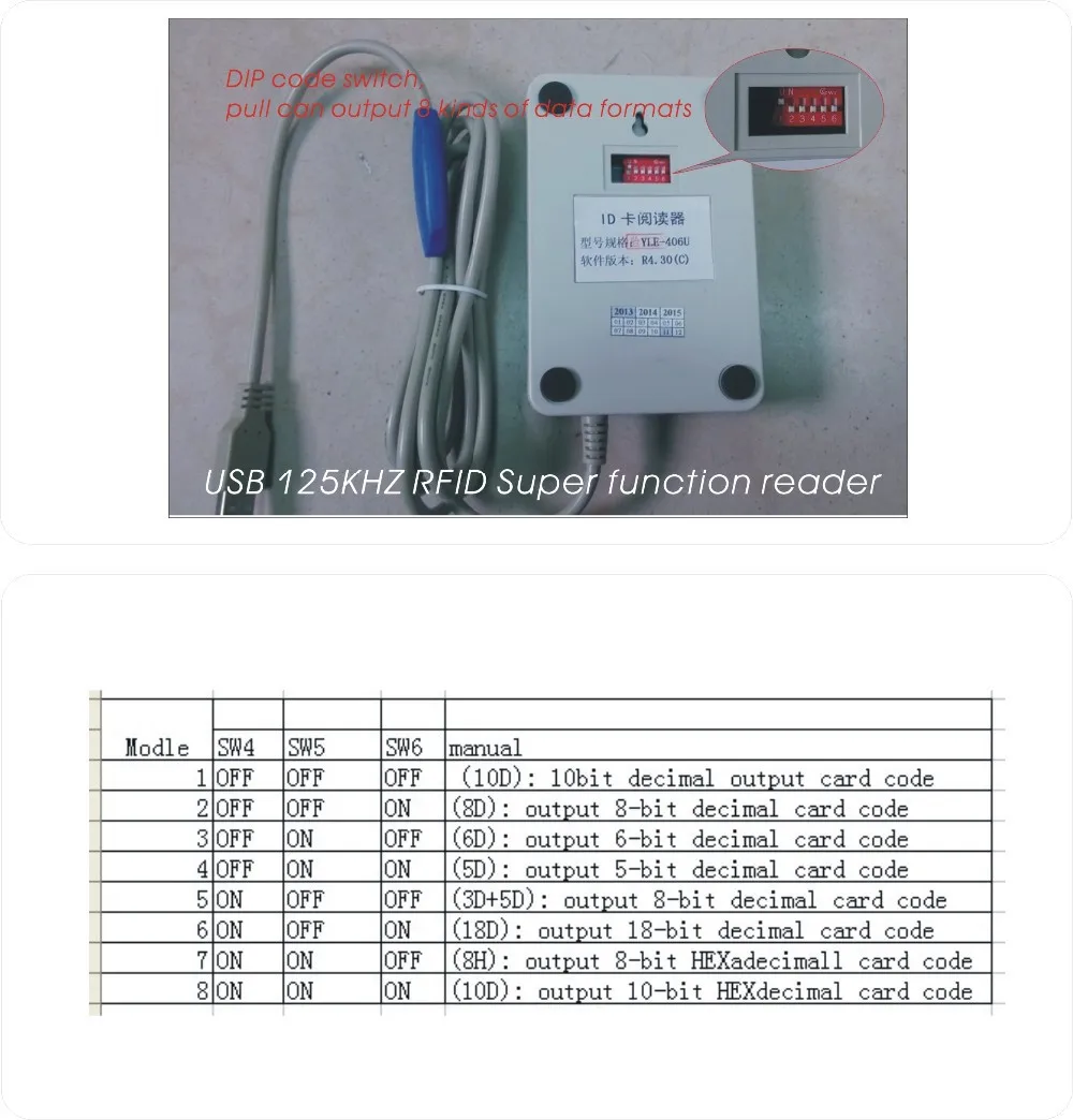 Высокое качество unionpay YLE406 RS232 порт 125 кГц RFID Считыватель Бесконтактных ID карт, десятичный, шестигранный,+ 10 шт