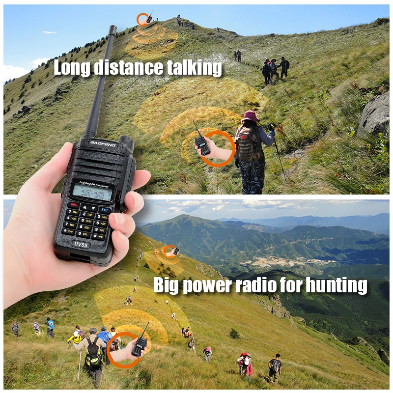 Охота иди и болтай walkie talkie baofeng UV 5S радио водонепроницаемый IP67 UHF VHF 2800 мАч батарея