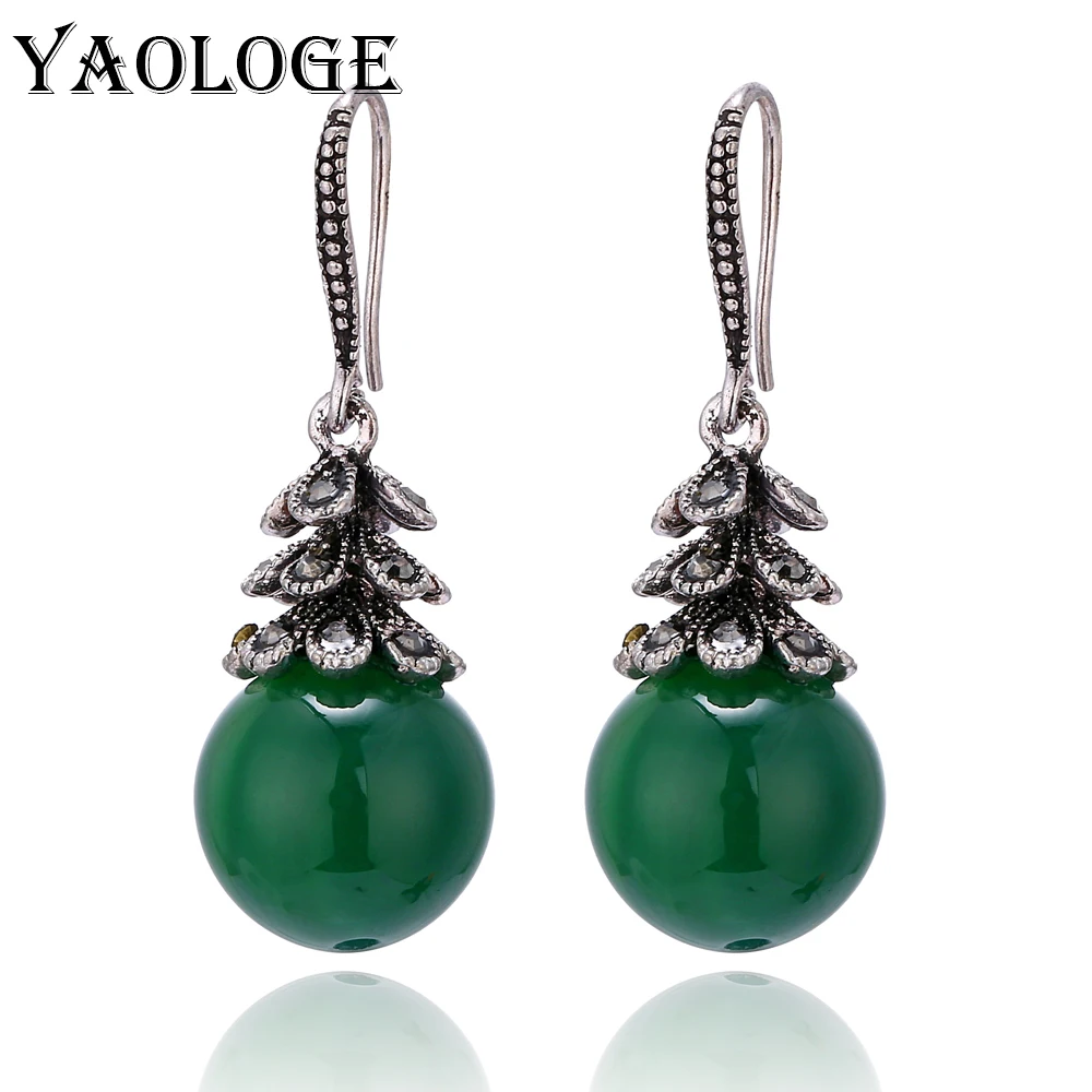 

YAOLOGE Retro Chalcedony Earring Ethnic Style Three Layers Receptacle Classic Trendy Accessories For Women Jewelry New Products