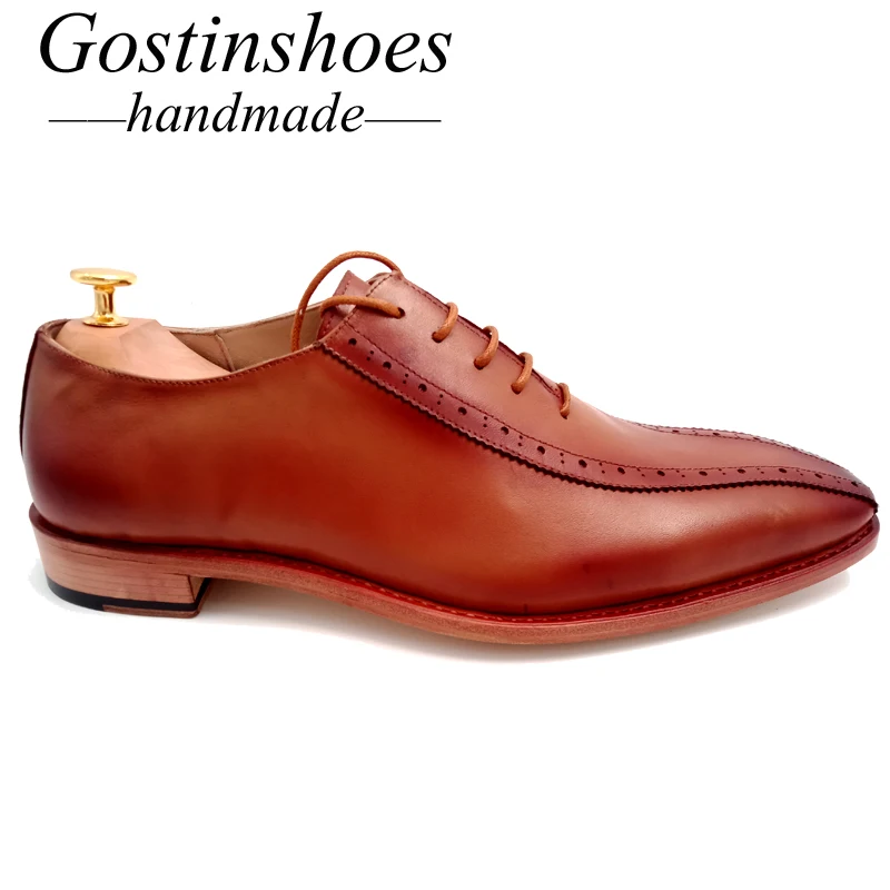 Goodyear Welted Handmade Men Dress Brogues Oxfords Brown Cow Leather Men Formal Business Office Shoe Lace-up Pointed Toe GSTN012 Goodyear Welted Handmade Men Dress Brogues Oxfords Brown Cow Leather Men Formal Business Office Shoe Lace-up Pointed Toe GSTN012