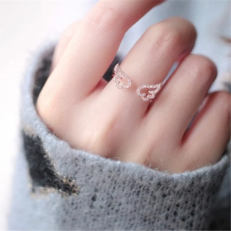 Adjustable Angel Ring Pave Zircon Gold Color Fashion Jewelry Female
