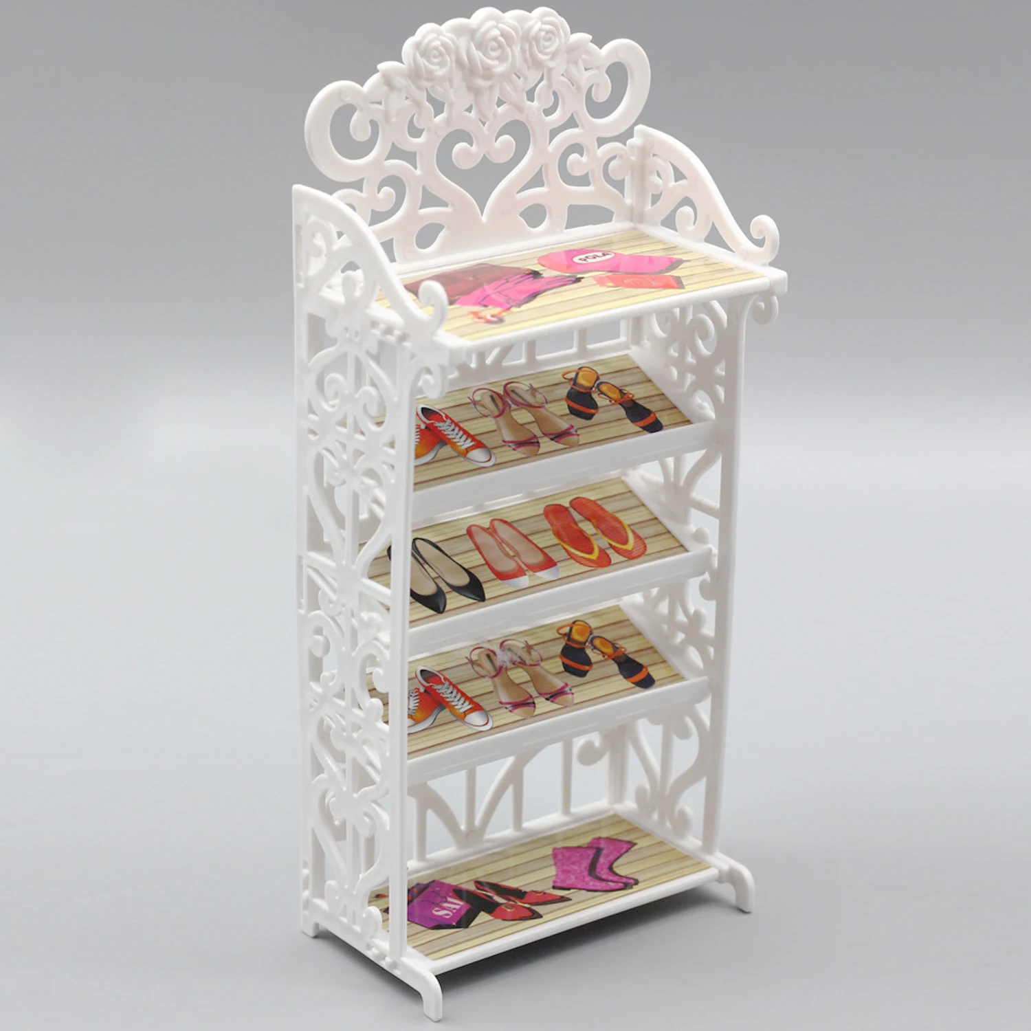 1PCS White DIY Mini Doll Shoes Rack Cabinet with 20 Pairs High Heels Shoes Dollhouse Furniture Accessories for Barbie Toy