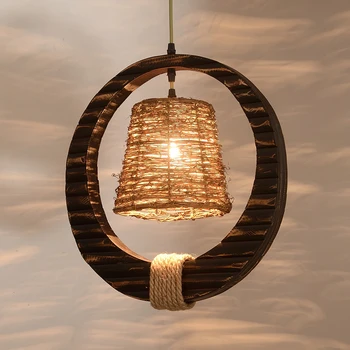 

Ring Bamboo rattan pendant lights rope personality restaurant net cafe retro industrial wind clothing bar pendant lamps ZA zb13