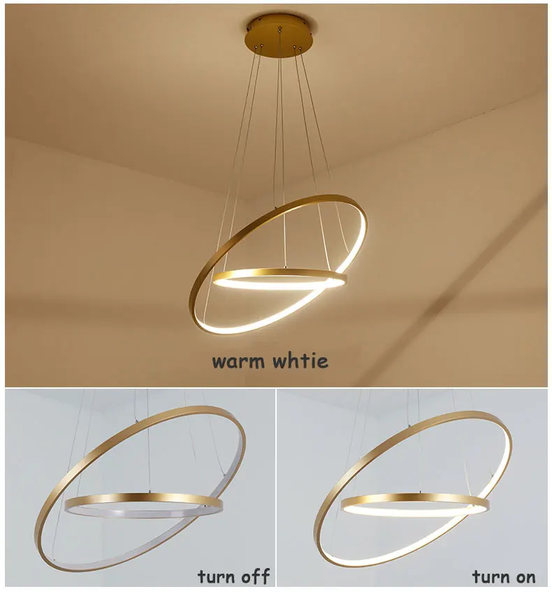 Современный светодиодный светильник, 6 колец, круглая Потолочная люстра, светодиодный светильник для гостиной, столовой, кухни, черный и белый и золотой цвета