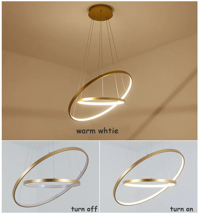 Nowoczesne LED żyrandol pierścienie Circle montowane sufitowe LED żyrandol oświetlenie do salonu jadalnia kuchnia czarny & biały & złoto -