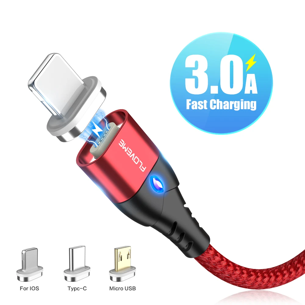 FLOVEME 3A Magnetische Kabel Für iPhone XR XS MAX Schnelle Lade Beleuchtung Kabel Magnet Ladegerät
