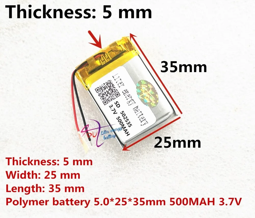 502535 052535 3.7V 500mAh lithium polymer battery for MP3 player