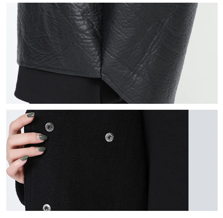 Женские пальто из искусственной кожи с флисом, необычный дизайн, черные повседневные куртки с капюшоном,, женская Свободная верхняя одежда большого размера, топы gx1624