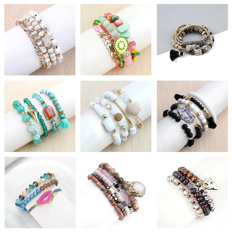 BOJIU Trendy Women Bracelet Set Natural Ag. Stone Druzy Stone Exquisite Leaf Pendant Bracelet Sets Festival Gifts BCSET20