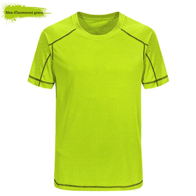 Летняя быстросохнущая компрессионная футболка с коротким рукавом, футболка для бега, фитнеса, тенниса, футбола, спортивная одежда для мужчин и женщин - Цвет: Men Fluorescent