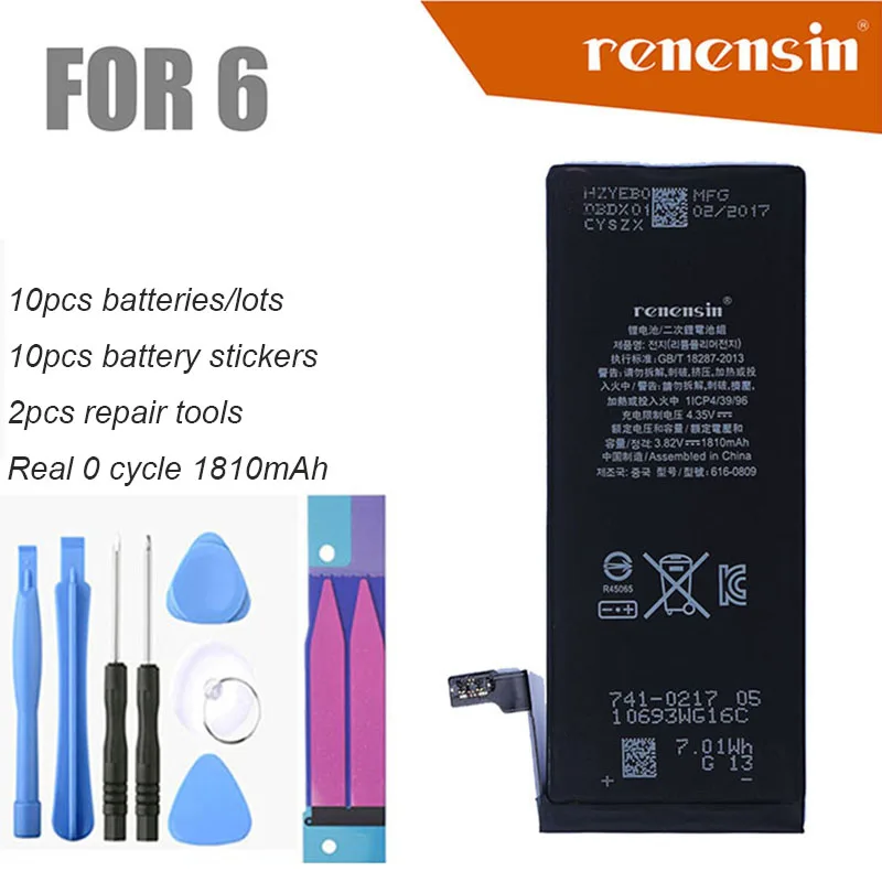 10pcs/lot Original Quality 0 Zero Cycle Battery For Iphone 6 6g 1810mah