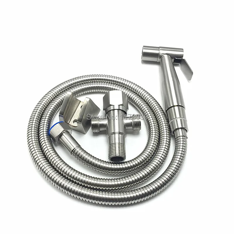 304 stainless steel brushed toilet spray gun set,wall mounted bidet