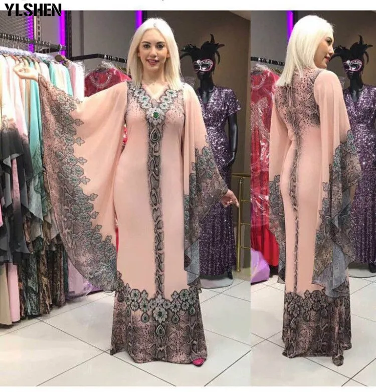 Style1 Pink Новые африканские платья для женщин с принтом Дашики африканская одежда Базен Riche Сексуальное Тонкое с рюшами рукавом v-образным вырезом вечернее длинное платье Африка - Цвет: Style1 Pink