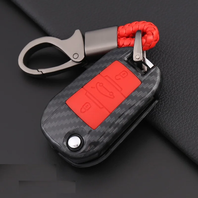 Чехол из углеродного волокна ABS для автомобильных ключей, чехол для ключей, держатель для peugeot 208 308 508 3008 5008 для Citroen C4 Picasso DS3 DS4 DS5 DS6 - Название цвета: B carbon red