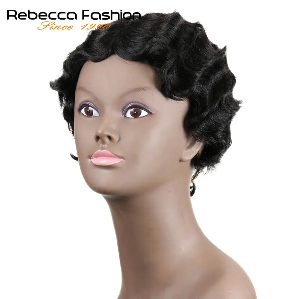 Rebecca человеческие волосы парики бразильские волосы remy короткие волнистые парики для черных женщин Короткие ретро парики человеческих