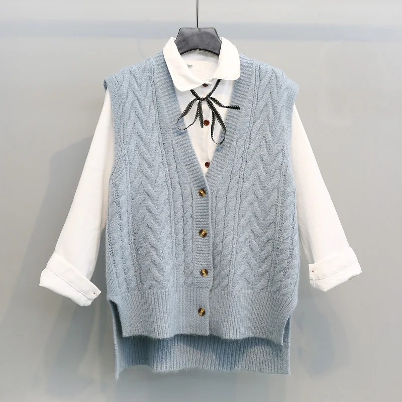 

Thick Warm Sleeveless knitted Vest Women Single-breasted Faux Cashmere Lady's Sweater Cardigan Asymmetry Loose Female Waistcoat