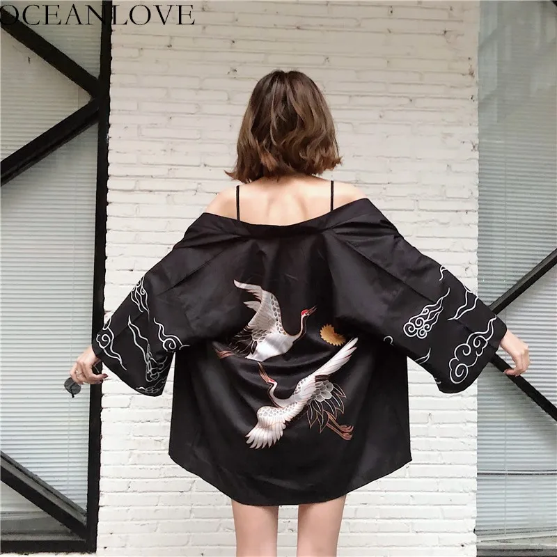 

OCEANLOVE Harajuku Print Japanese Style Kimono Blouse Sunscreen Men Women Yukata Shirts Cosplay Thin 2019 Summer Clothing 11317