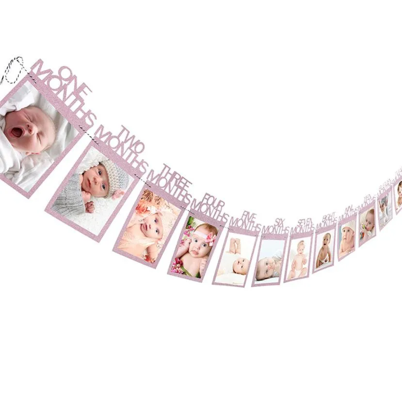 

1-12 Month baby Photo holder Kids Birthday Gift Room Decorations Photo Banner Monthly Photo Frame Wall Photo Folder Home Decor