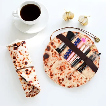 

Novelty Pancake Design Pencil Bag Students PU Leather Pencil Roller Box School Supplies Kids Gift Large Capacity Pen Bags