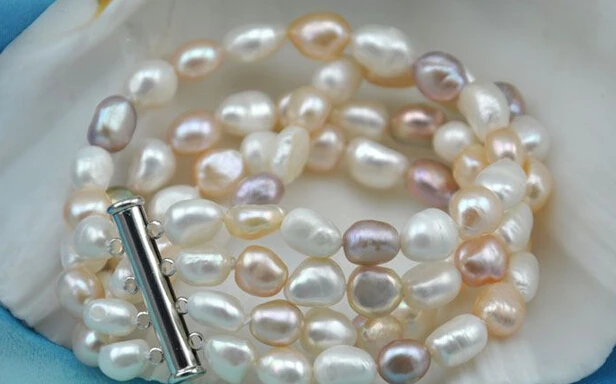 

09765 4strands baroque white pink purple FW pearl bracele