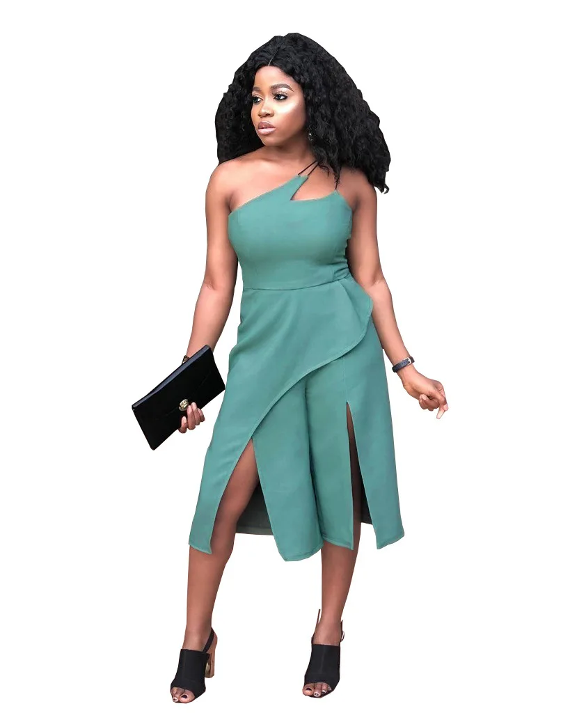 

Irregular Elegant Solid High Slit Jumpsuit Women Casual One Shoulder Ruffles Wide Leg Pants Playsuit Loose Office Lady Overalls