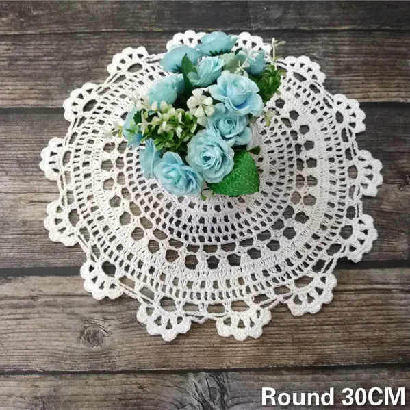 

30CM Round Vintage Lace Coaster Placemat Floral Crochet Flower Dish Mat Coffee Cup Dining Table Pad For Kitchen Christmas 2019