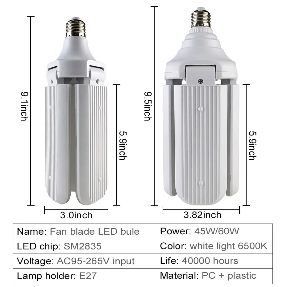 45 Вт, 60 Вт, E27 светодиодный лампы SMD2835 304 светодиодный s супер яркий Складной вентилятор угол лезвия Регулируемая потолочная лампа для дома энергосберегающие лампы A1
