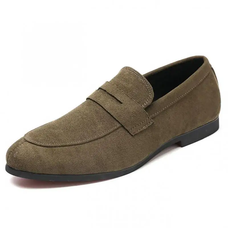 

37~48 Plus Size Men Suede Penny Loafers Slip On Dress Shoes Pointed Toe Mens British Loafer Formal Leather Shoes Mocassin Homme