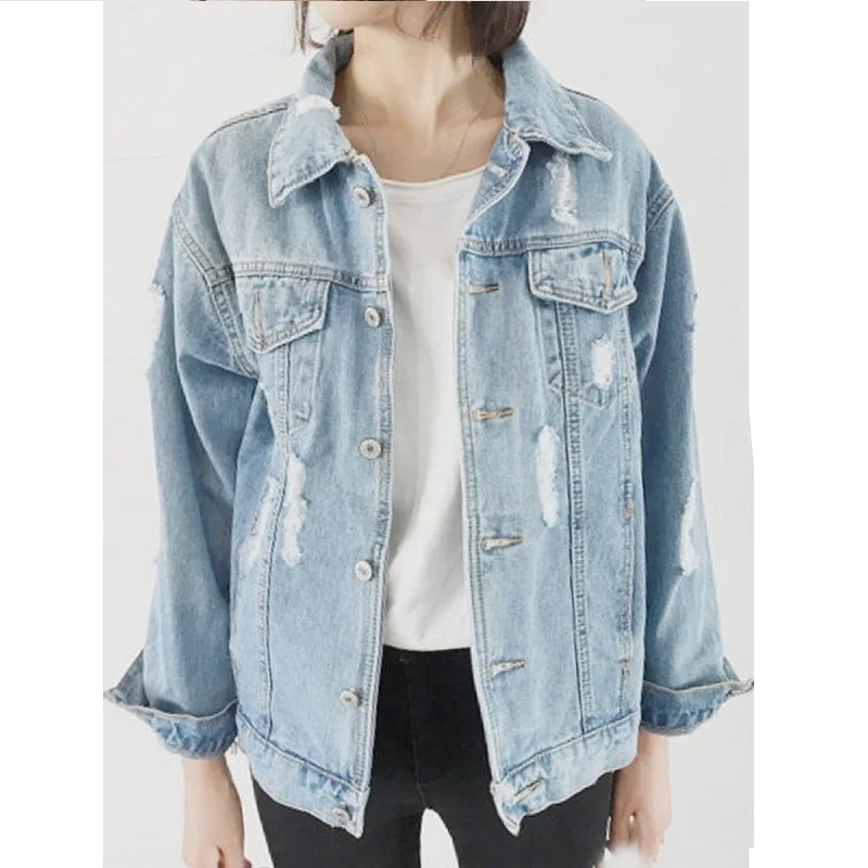 

Women's Denim Coat Solid Color Washed Casual Denim Coat