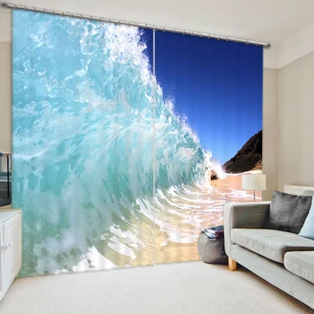 

Sea wave 3D Blackout Curtains Healthy non-pollution Digital Print Customizable Size Design Tablecloth Shower Curtain Bedding
