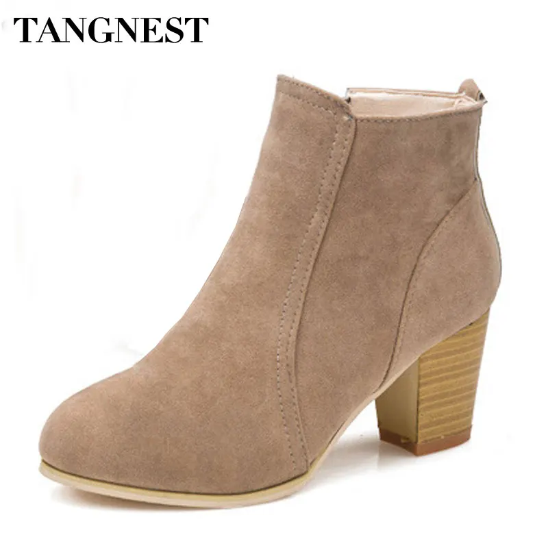 

Tangnest 2018 Autumn Women Boot Fashion Pointed Toe High Thick Heel Female Sewing Ankle Boot Casual Boot Woman XWX7078