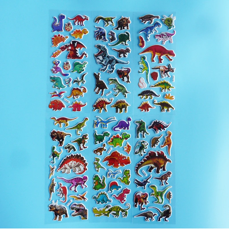 12 шт./партия милые наклейки динозавр юркского периода животных 3D мультфильм с животными из ПВХ Пузырьковые выпуклые наклейки для девочек мальчиков динозавры Классические игрушки