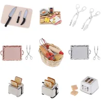 Tabla de cocina de pan de comida de microondas cuchillo para cortar 1: 12 1:6 escala miniatura para casa de muñecas juego de simulación juguete de cocina